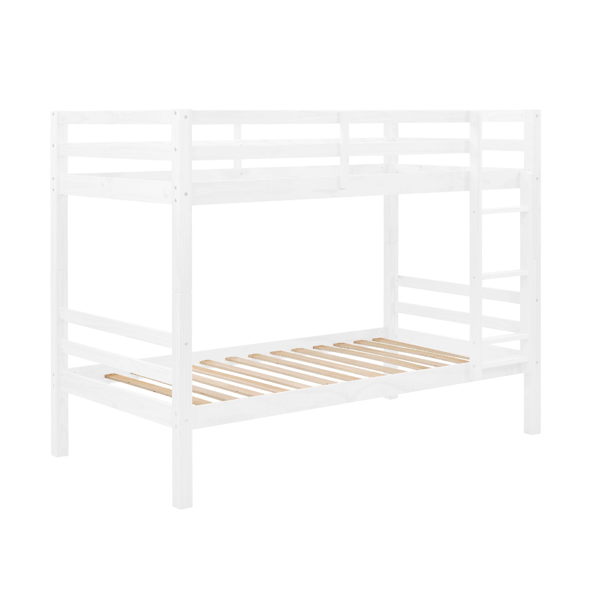 Twin Over Twin Bunk Bed With Thick Posts,Wooden Bunk Bed With High Guardrail And Ladder For Kids, Teens, Dorm Rooms, And Guest Rooms,No Box Spring Needed,White_voghion.com
